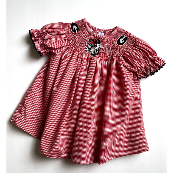 Viva La Fete Other - Viva La Fete Collection Georgia Bulldogs Red Gingham Smocked Dress Size 3months